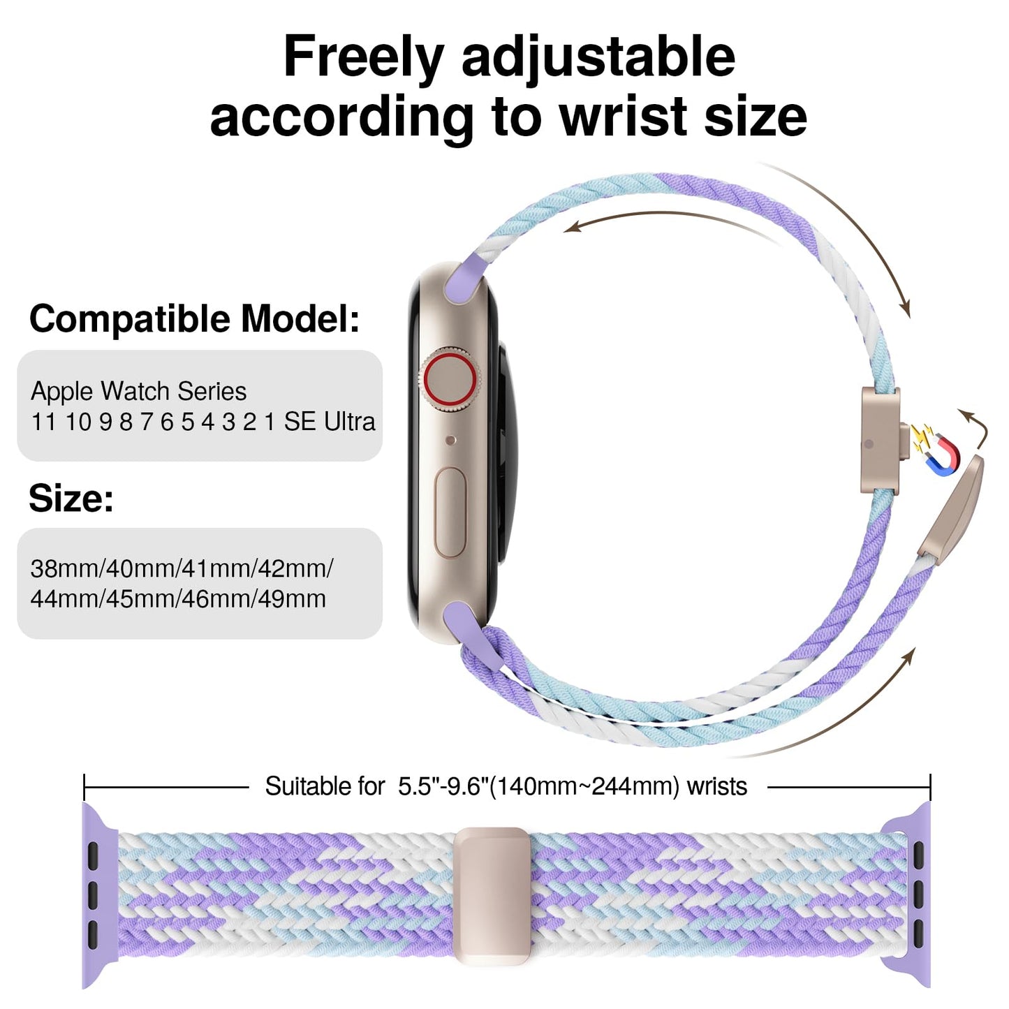 Braided Stretchy Magnetic Band Compatible with Apple Watch Bands Women Men