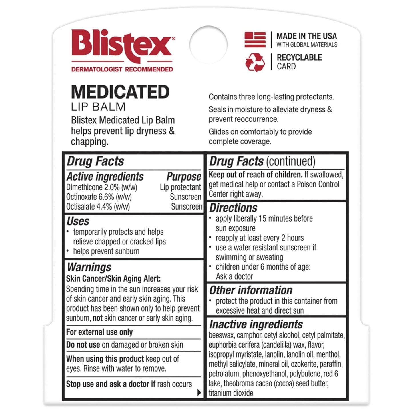 Blistex Medicated Lip Balm SPF 15, 24 Hr Moisture, 0.15 oz, 3 Count
