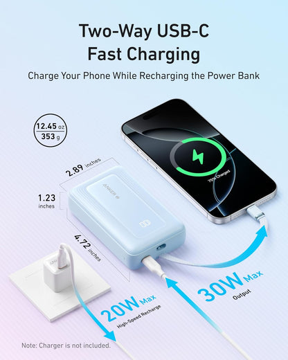 Anker Zolo Power Bank,20,000mAh 30W Portable Charger with Built-in USB-C