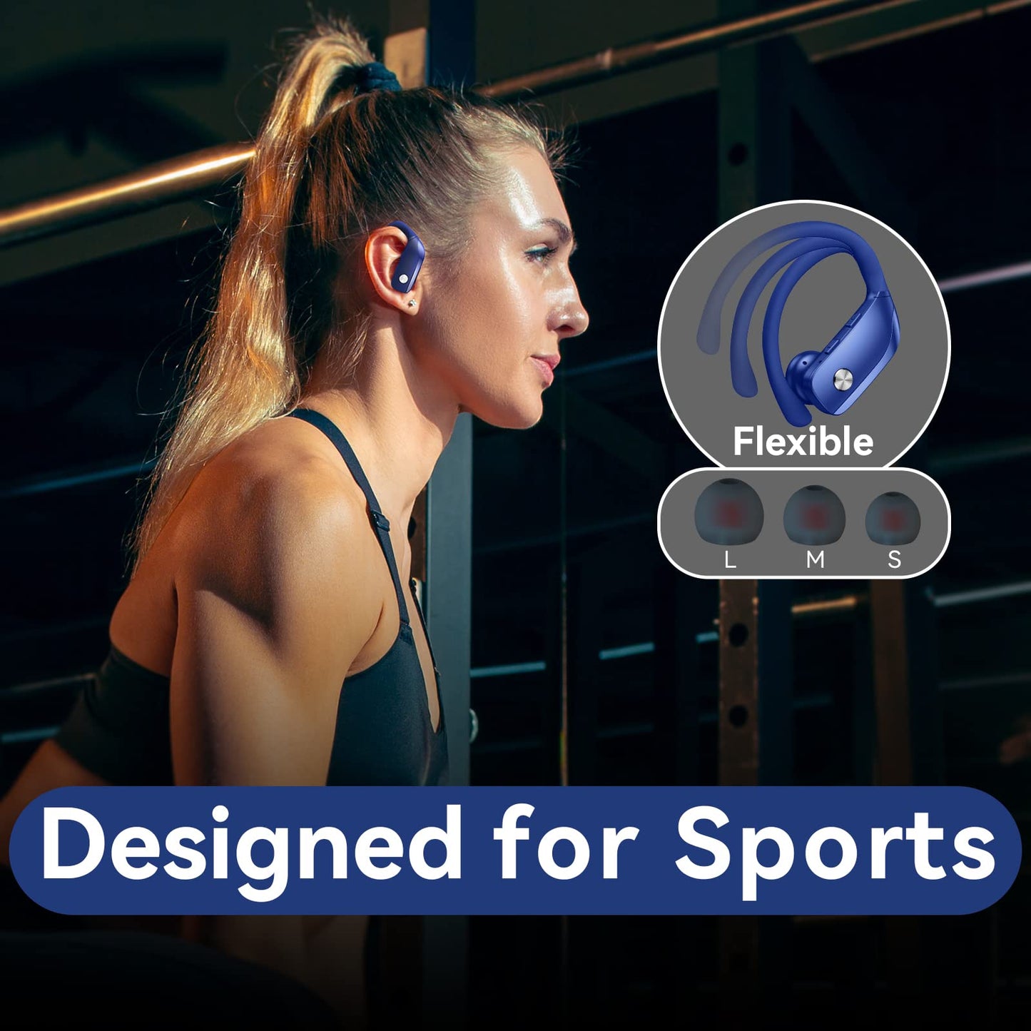 bmani Ear Buds Wireless Earbuds Bluetooth Headphones with 80H Playtime LED Display Case, Over-Ear Hook with Mic, Stereo Sound, Easy Button Controls, Sports Earphones for Running Workout Gym Black