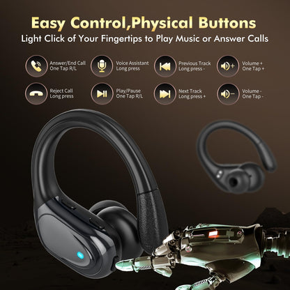 HAOYUYAN Wireless Earbuds, Sports Bluetooth Headphones, 80Hrs Playtime Ear Buds with LED Power Display, Noise Canceling Headset, IPX7 Waterproof Earphones for Workout/Running (Purple)