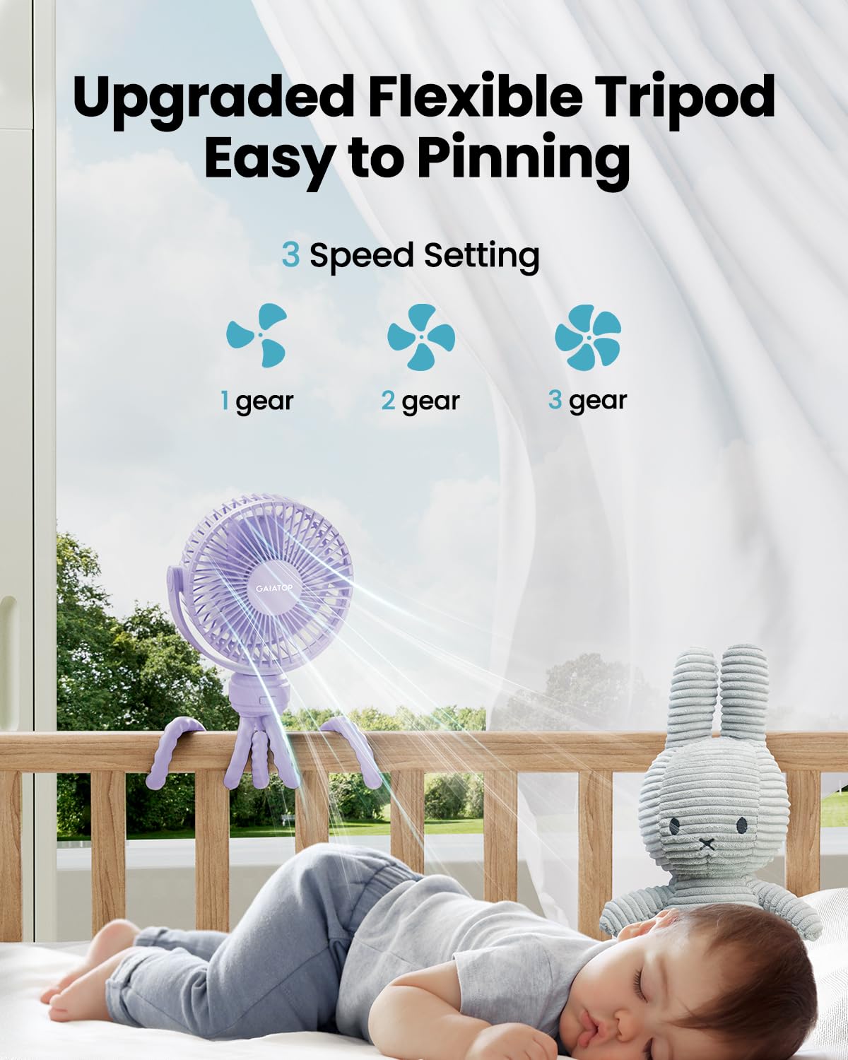 Gaiatop Mini Portable Stroller Fan, Small Clip on Fan 3 Speed Rechargeable