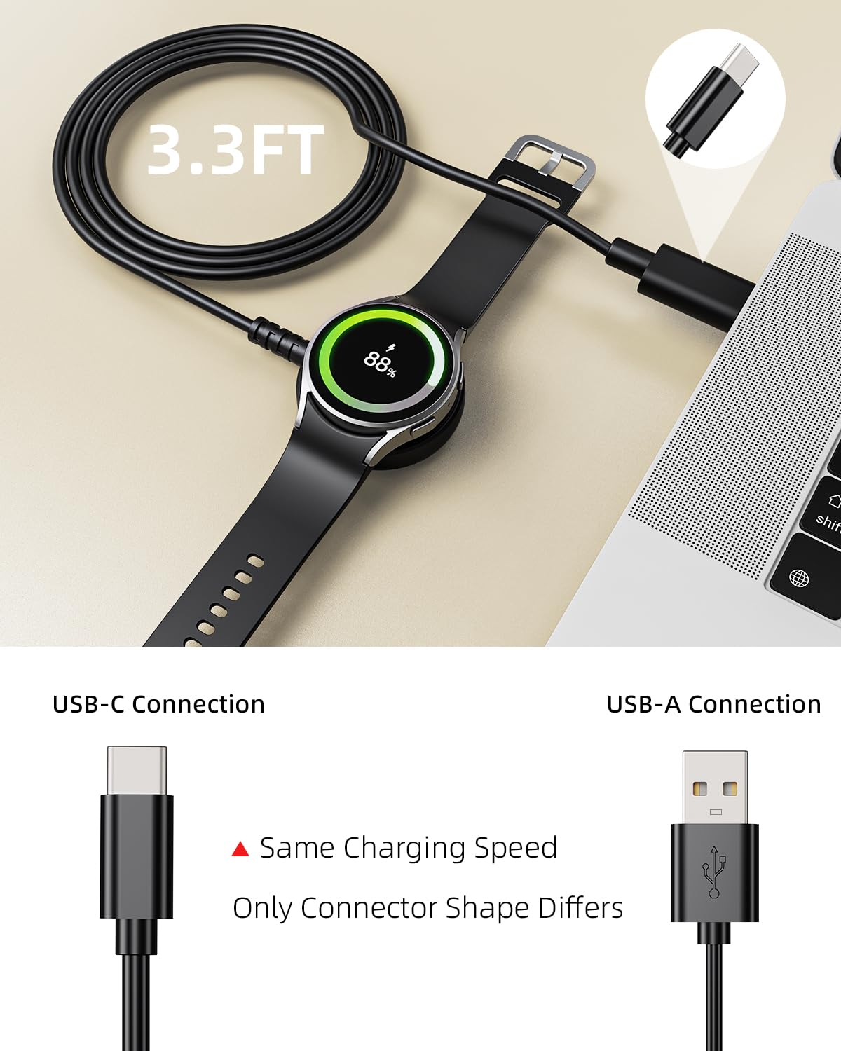 3.3FT for Samsung Galaxy Watch Charger Compatible with 8/8 Classic