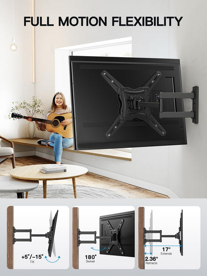 Pipishell Full Motion TV Wall Mount for Echo Show 21/15 and 13-43 Inch Flat Curved Screen TVs & Monitors, Max VESA 200x200mm up to 44lbs, TV Mount Wall Bracket with Rotation Swivel Tilt Extension