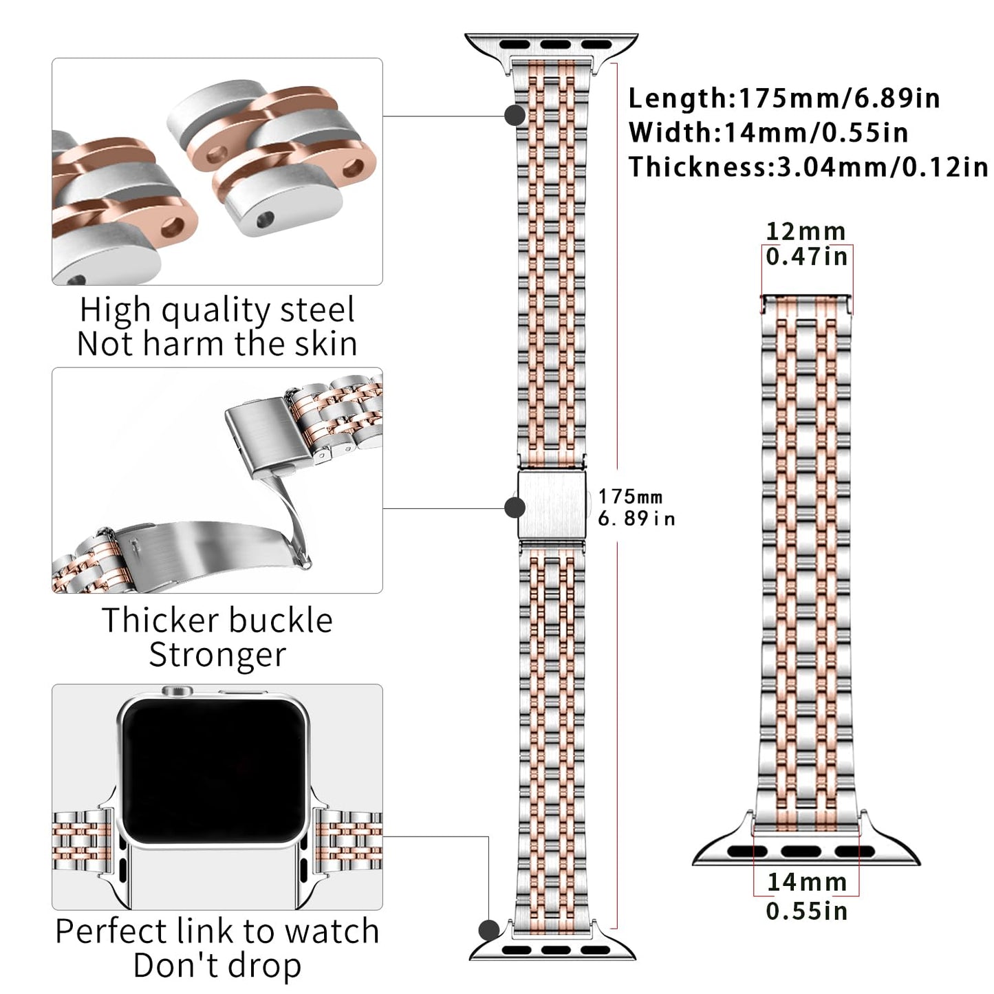 QUNDAXI Slim Watch Band Compatible with Apple Watch 41mm 45mm 42mm 44mm 40mm 38mm Metal Stainless Steel Watchband Suitable for iWatch 11/10/9/8/7/6/5/4/3/2/1/SE Series Women Luxury Strap