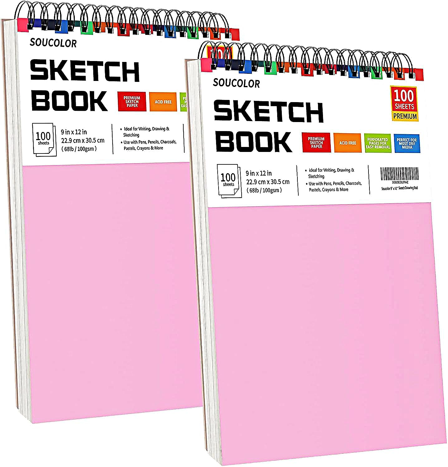 Soucolor Sketch Book 9" x 12", 100 Sheets Kids Art Sketchbook Drawing Pad