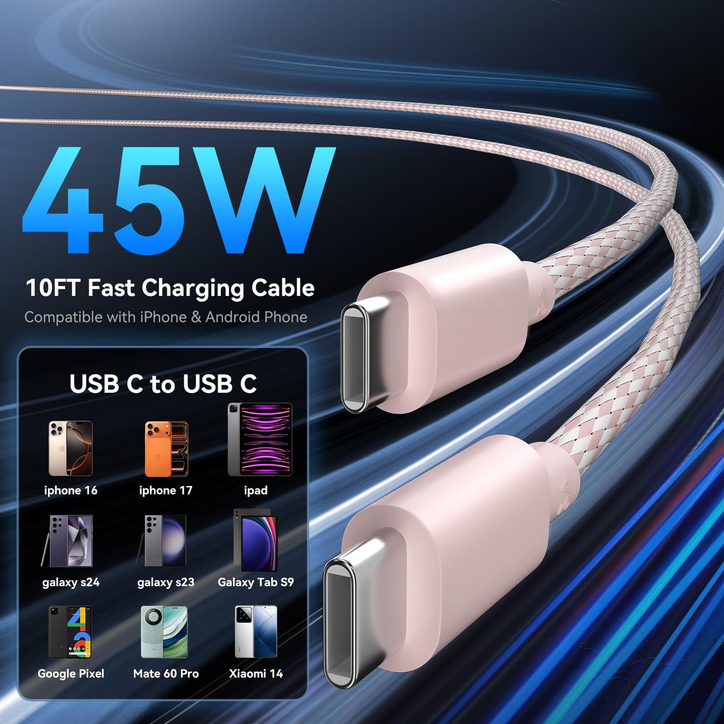 Phone 17 16 Pro Max Charger Fast Charging, 45W Super Fast USB C Charger Block with 10FT Long Charging Cord Cable for 17 16 Pro Max/17 16/16 Plus,15 Pro Max/15 Pro/15, Android Phone-Black