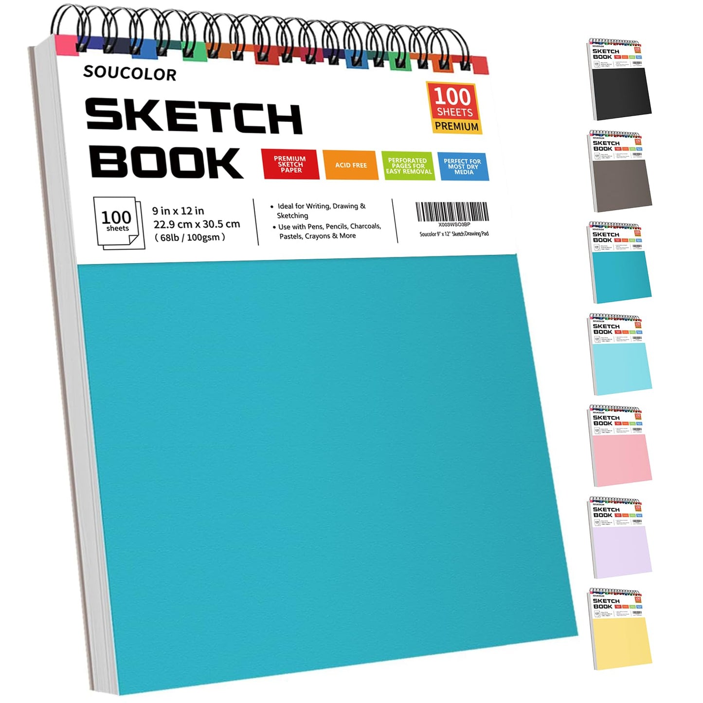 Soucolor Sketch Book 9" x 12", 100 Sheets Kids Art Sketchbook Drawing Pad