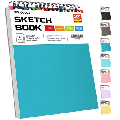 Soucolor Sketch Book 9" x 12", 100 Sheets Kids Art Sketchbook Drawing Pad
