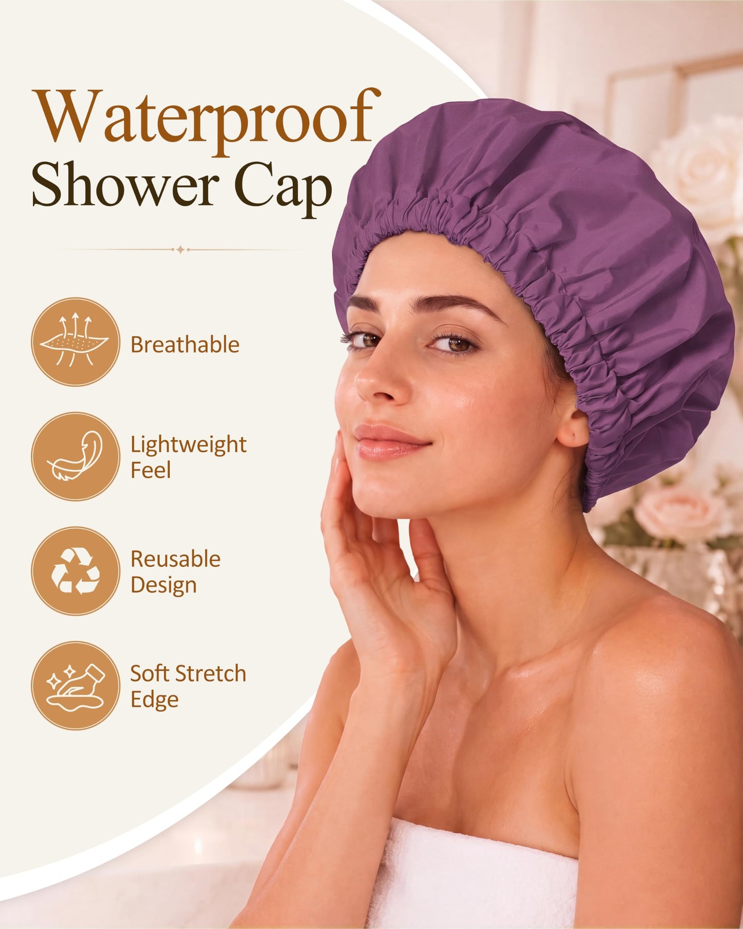 Edoneery Shower Caps for Women Reusable Waterproof, Shower Hair Cap