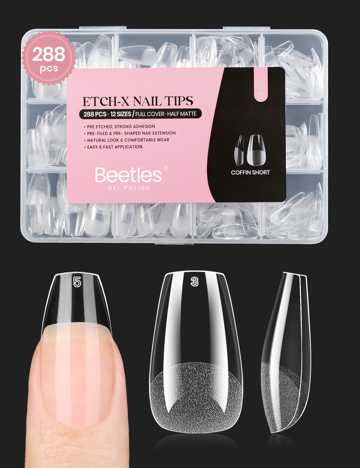 Beetles Soft Gel Nail Tips Short Almond 288pcs in 12 Sizes Etch-X