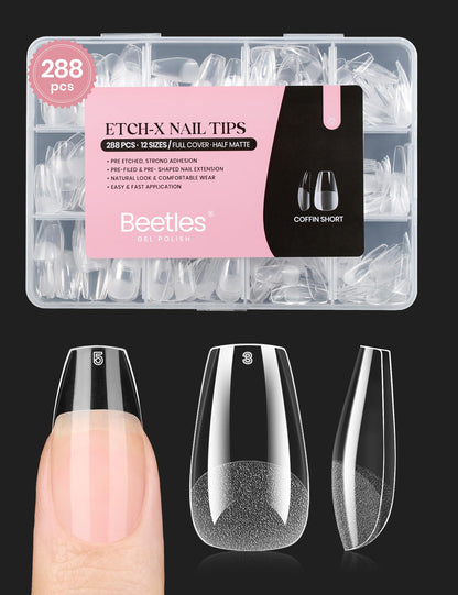 Beetles Soft Gel Nail Tips Short Almond 288pcs in 12 Sizes Etch-X