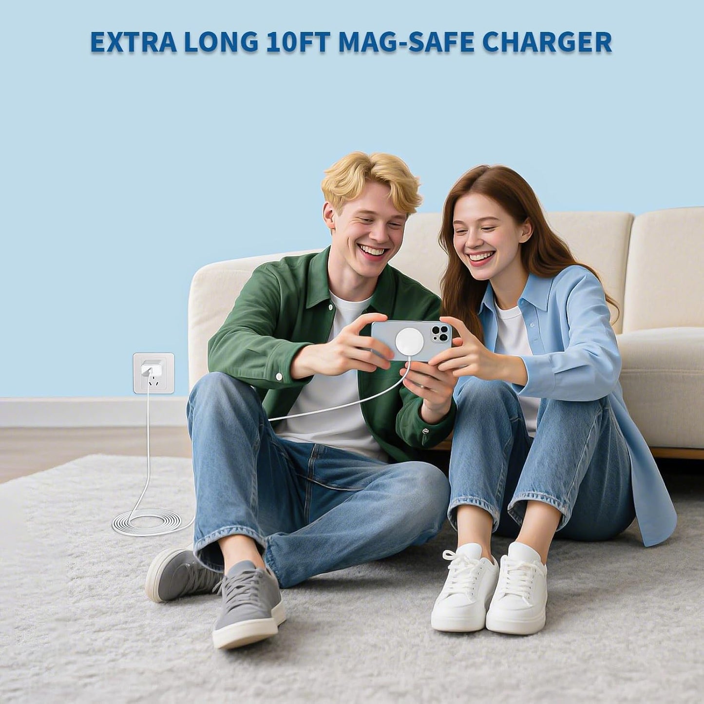 Magnetic Wireless Charger for iPhone,2 Pack Apple Magsafe Charger 10FT Long
