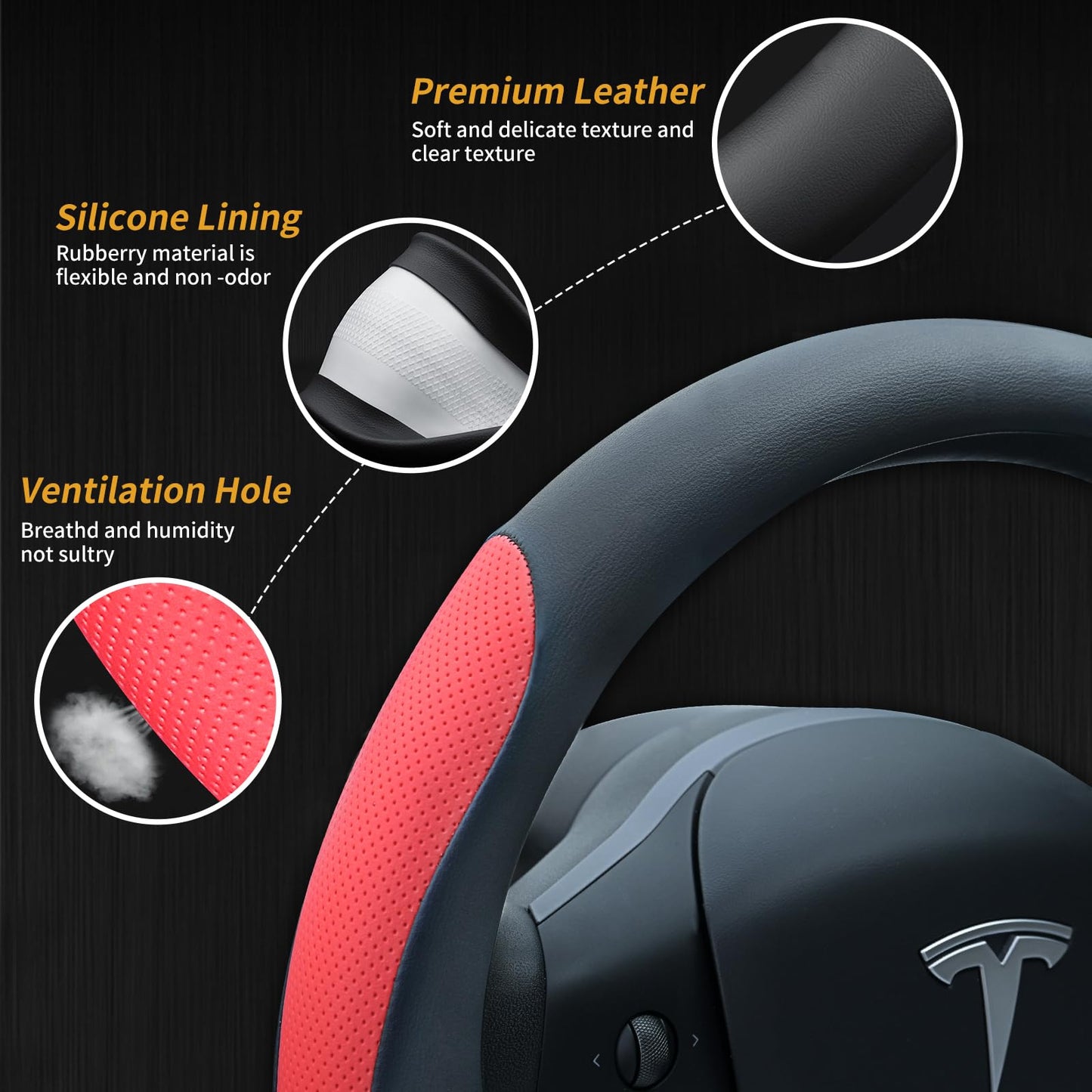 Uxcer Nappa Leather Steering Wheel Cover Compatible with Tesla Model 3/Y 2016-2025 2026 Juniper/Highland, Non-Slip Breathable Tesla Model 3/Y Steering Wheel Protector, White