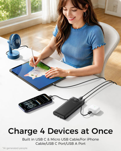 VEGER Portable Charger for iPhone, Power Bank Built in Cables and Wall Plug