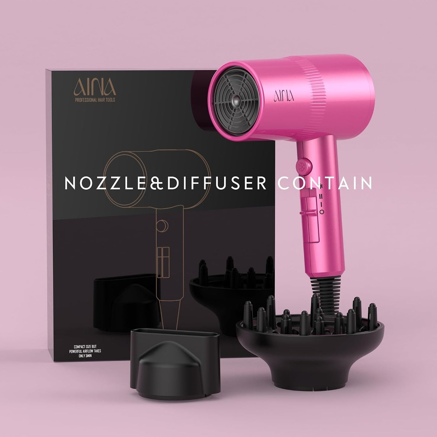AINA Diffuser Hair Dryer Full-Featured Blow Dryer 110V/1600W(Ash Grey)