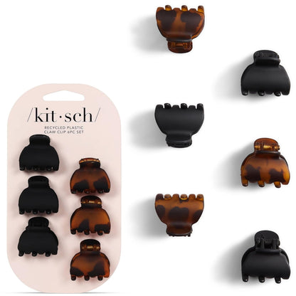 Kitsch Mini Hair Clips for Women - Tortoise & Black, 16 Pcs