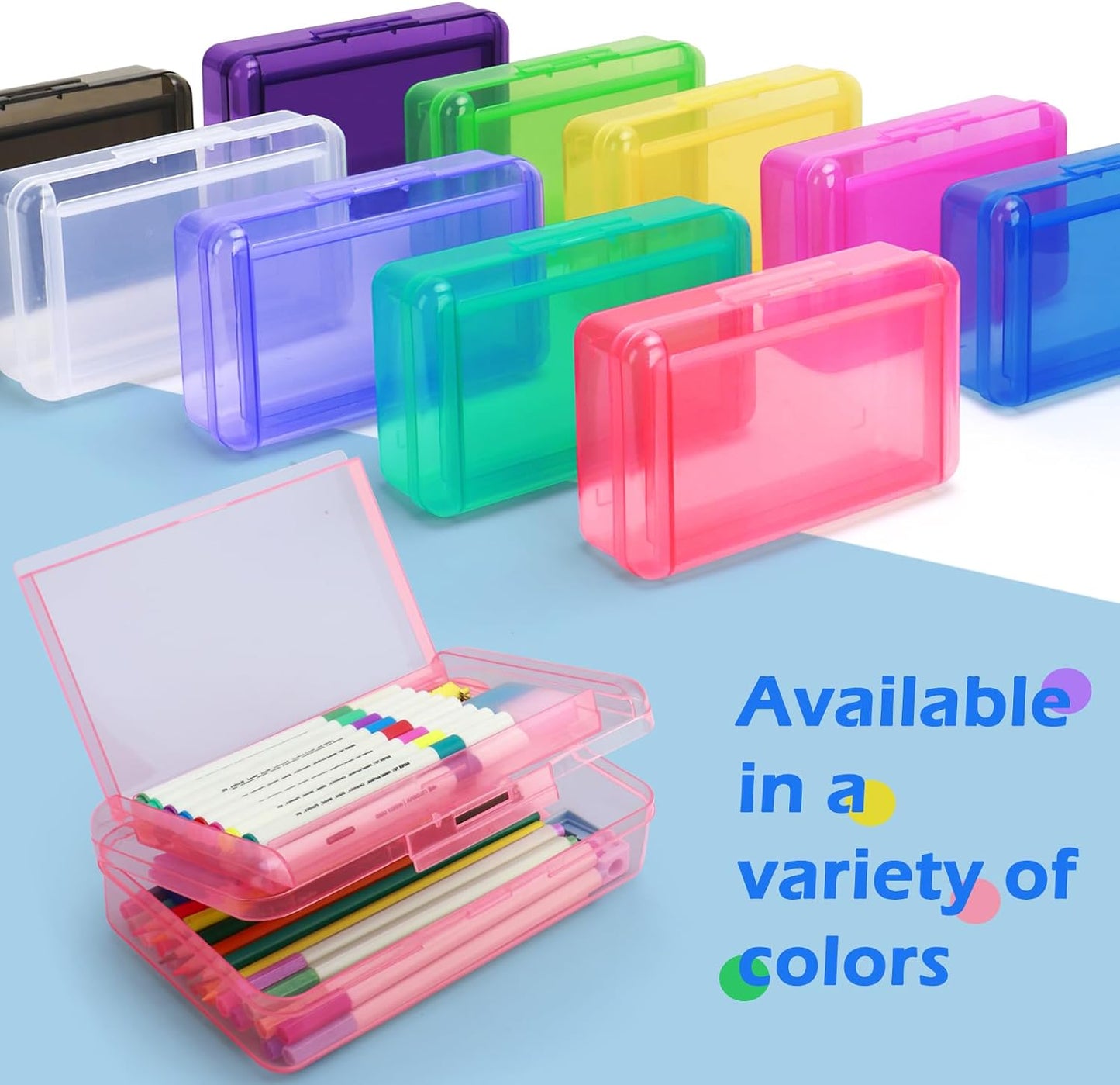 Double Layer Plastic Clear Hard Colored Pencil Box Case Pen Crayon Box