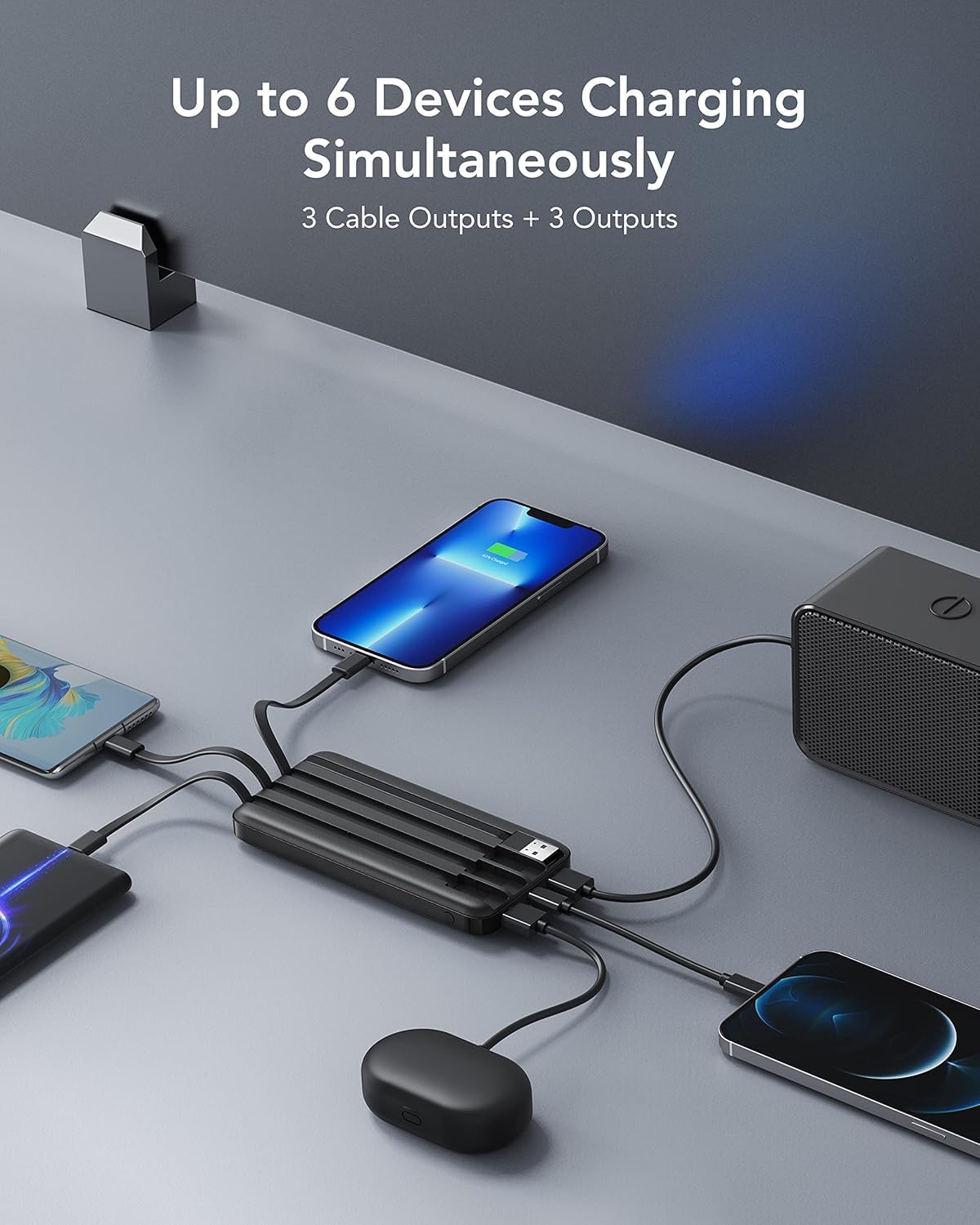 charmast Power Bank Portable Charger with Reinforced Built-in 4 Cables