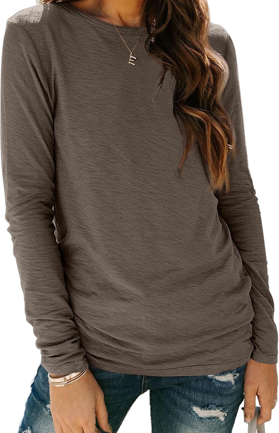 AUTOMET Women's Long Sleeve Crewneck Shirts Casual Basic Tops