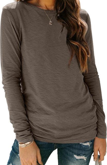 AUTOMET Women's Long Sleeve Crewneck Shirts Casual Basic Tops