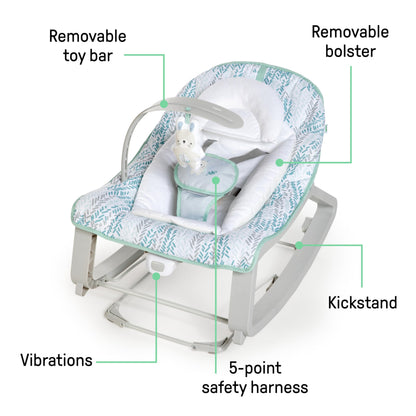 Ingenuity Keep Cozy 3-in-1 Grow with Me Vibrating Baby Bouncer, Seat & Infant to Toddler Rocker, Vibrations & -Toy Bar, 0-30 Months Up to 40 lbs (Weaver)