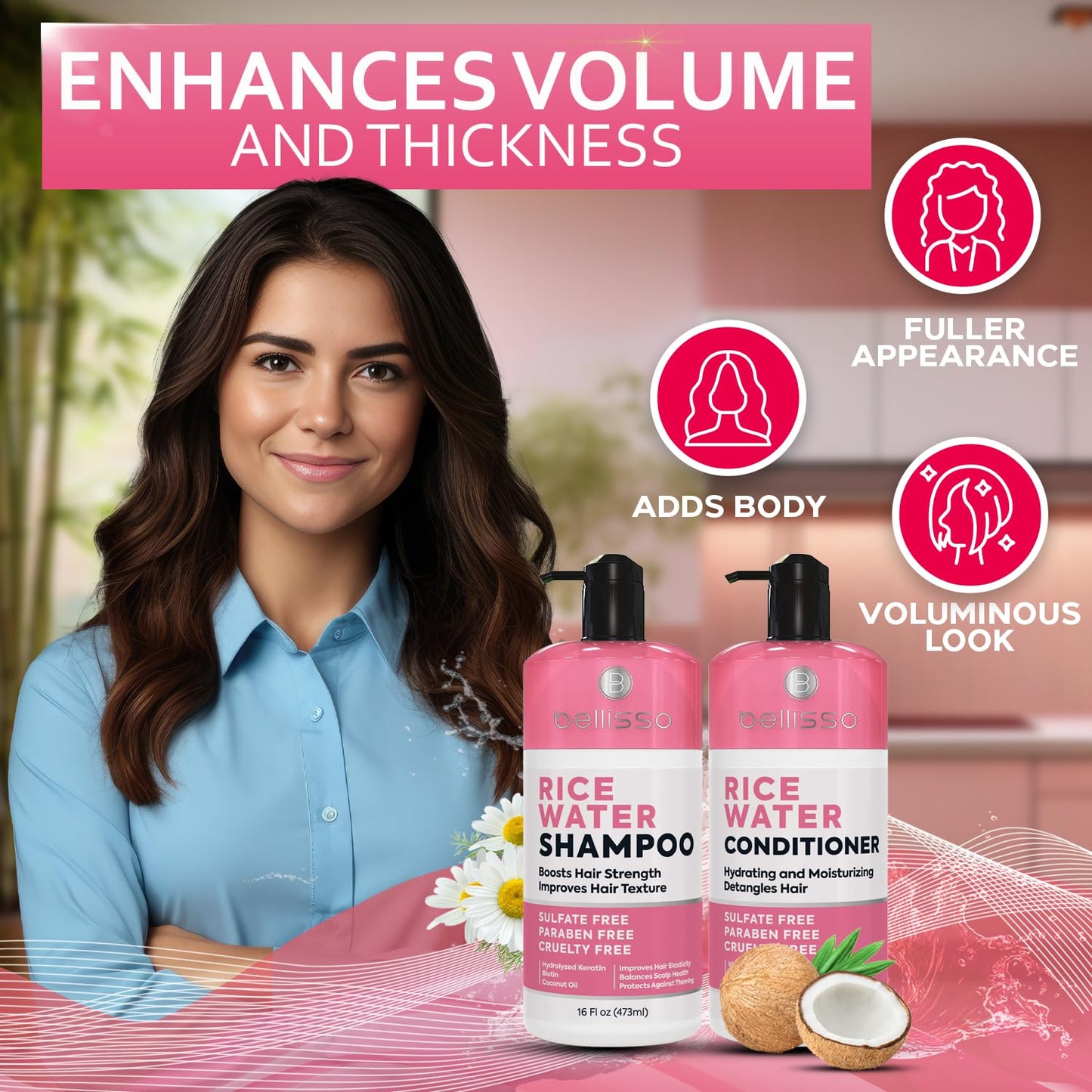 Caffeine Shampoo and Conditioner Set - Volumizing Products for Women and Men - Thickening, Volume Boosting Formula for Thinning and Fine Hair - Sulfate Free, No Parabens - Hydrating, Salon Grade