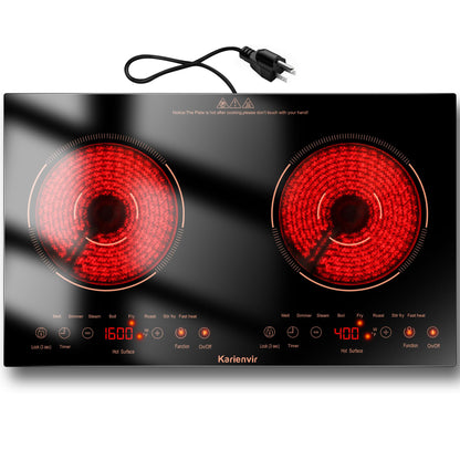 2 Burner Electric Cooktop 110V, 2000W, 24" Countertop & Built-in
