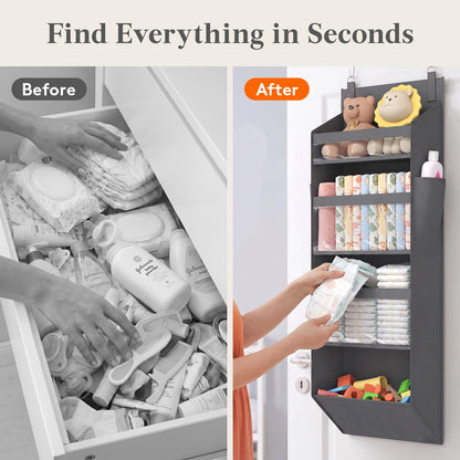 Lifewit 1 Pack Over the Door Organizer, 5 Section Hanging Storage, Beige