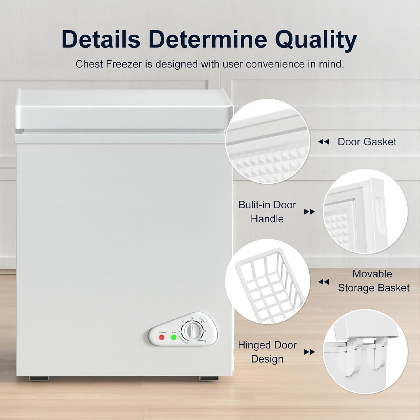 TABU 3.5 Cubic Feet Chest Freezer, Compact Deep Freezer, Black