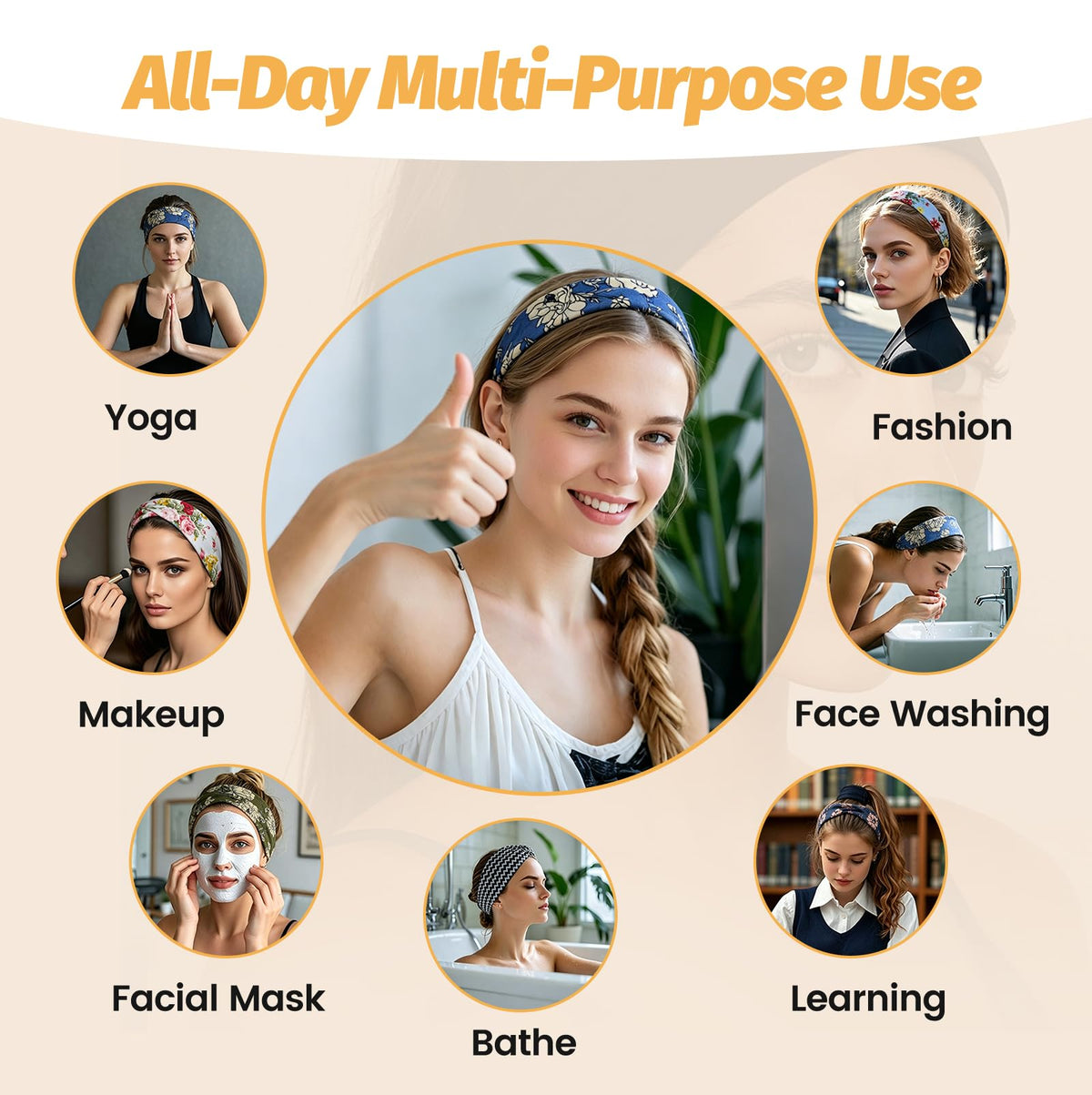 Headbands for Women - 6 Pack Wide Elastic Hair Bands | Stretchy Sweatbands Hair Bands | Soft Sports Thin Head Bands | Non-Slip Accessories Bands for Fashion, Washing Face, Workouts, Yoga, Daily Use