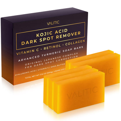 VALITIC Kojic Acid Dark Spot Remover Soap Bars, Turmeric Bar Soaps 2 Pack