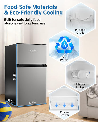 3.2 Cu Ft Mini Fridge with Freezer, Single Door Upright Freezer