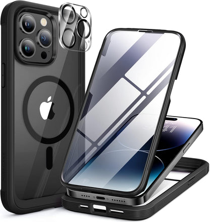 miracase for iPhone 17e Case & iPhone 16e Case, Full-Body Phone with Built-in Glass Screen Protector, [Magnetic with MagSafe] Military Drop Proof 17 E/ 16 E Cover Bumper 6.1 inch, Black