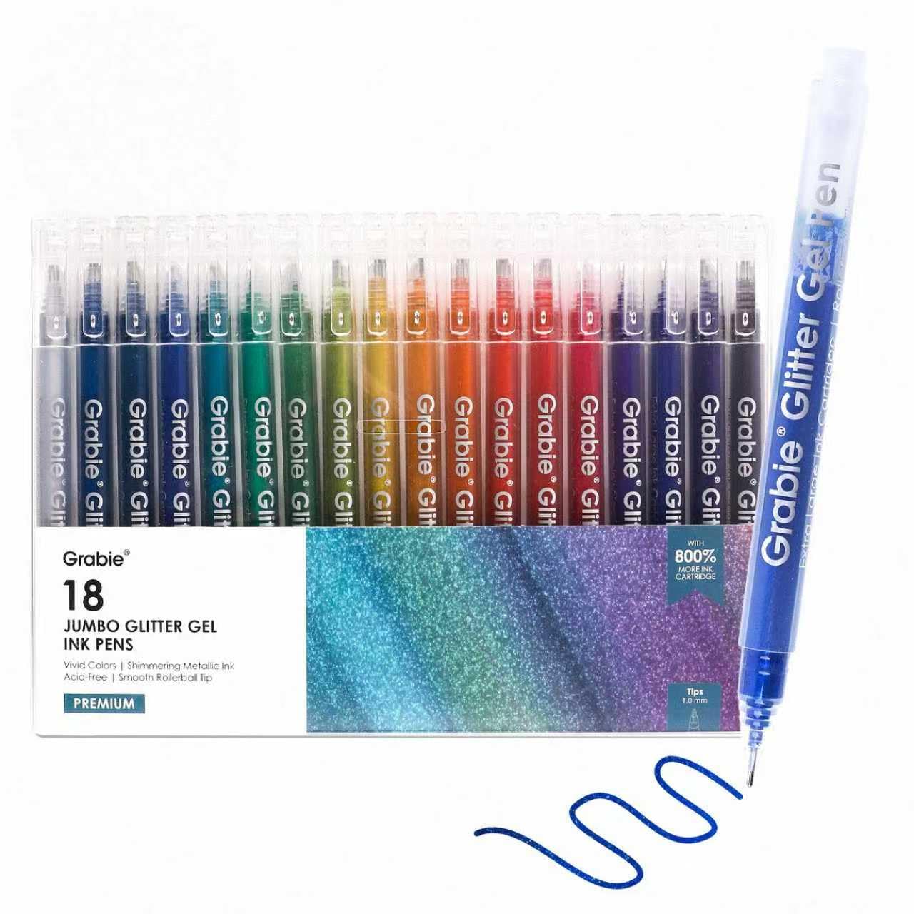 Grabie 18 Color Glitter Gel Pens, Retractable Sparkle Art Pens