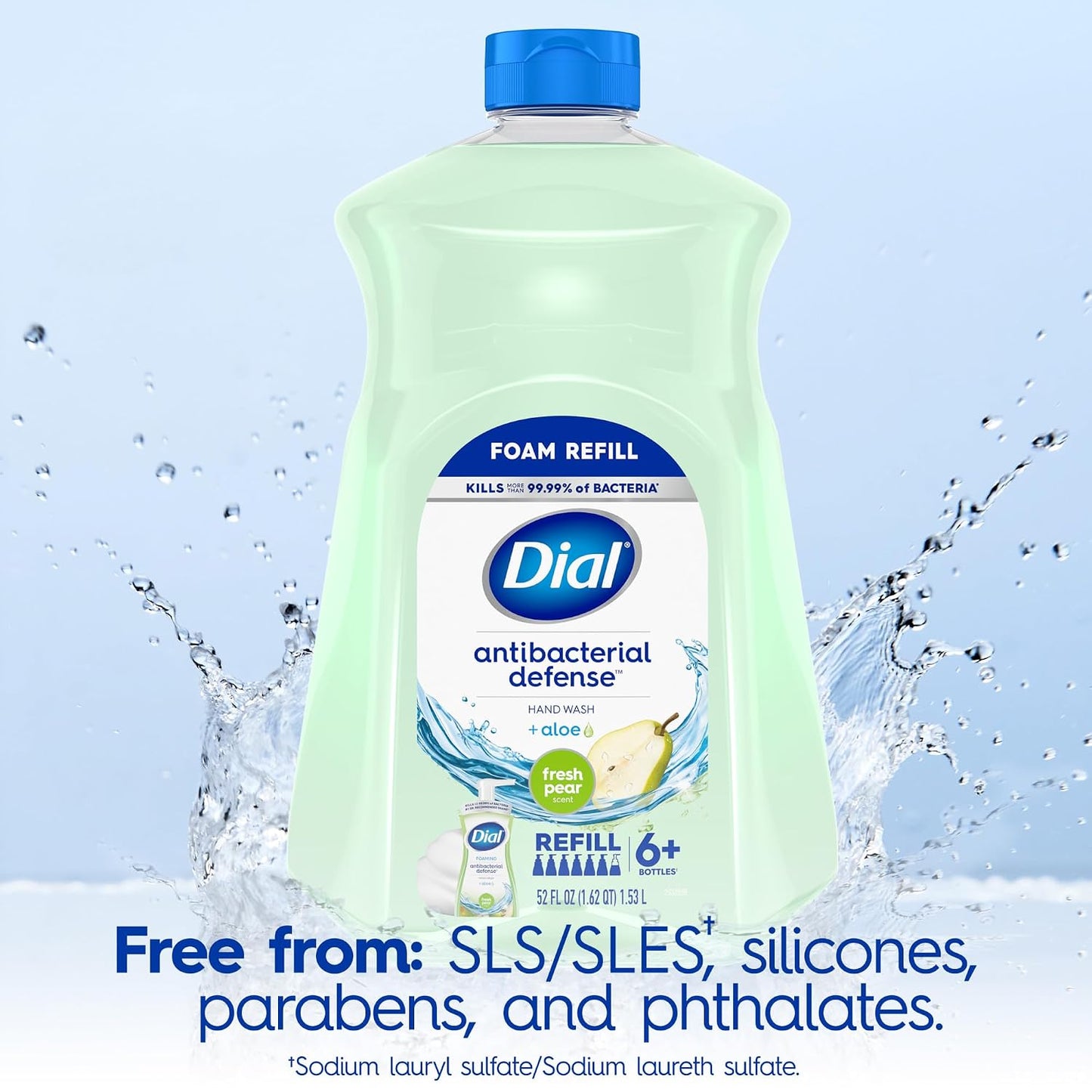 Dial Antibacterial Defense Foaming Hand Soap Refill, Spring Water, 52 Fl Oz