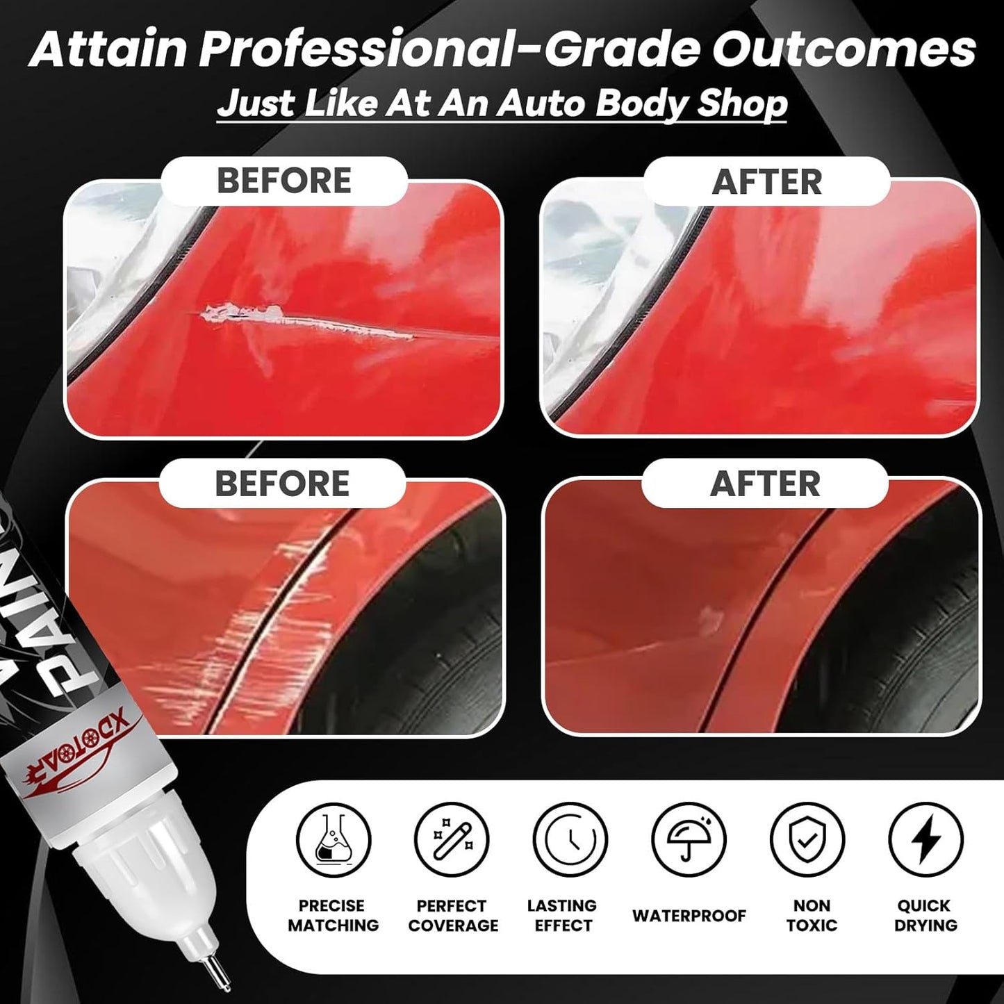 Matte Black Touch Up Paint for Cars, Universal and Color Accurate Automotive Scratch Repair Pen, Lasting Auto Scratch Remover, Quick Drying, Weather Resistant, Easy to Use, Versatile Use