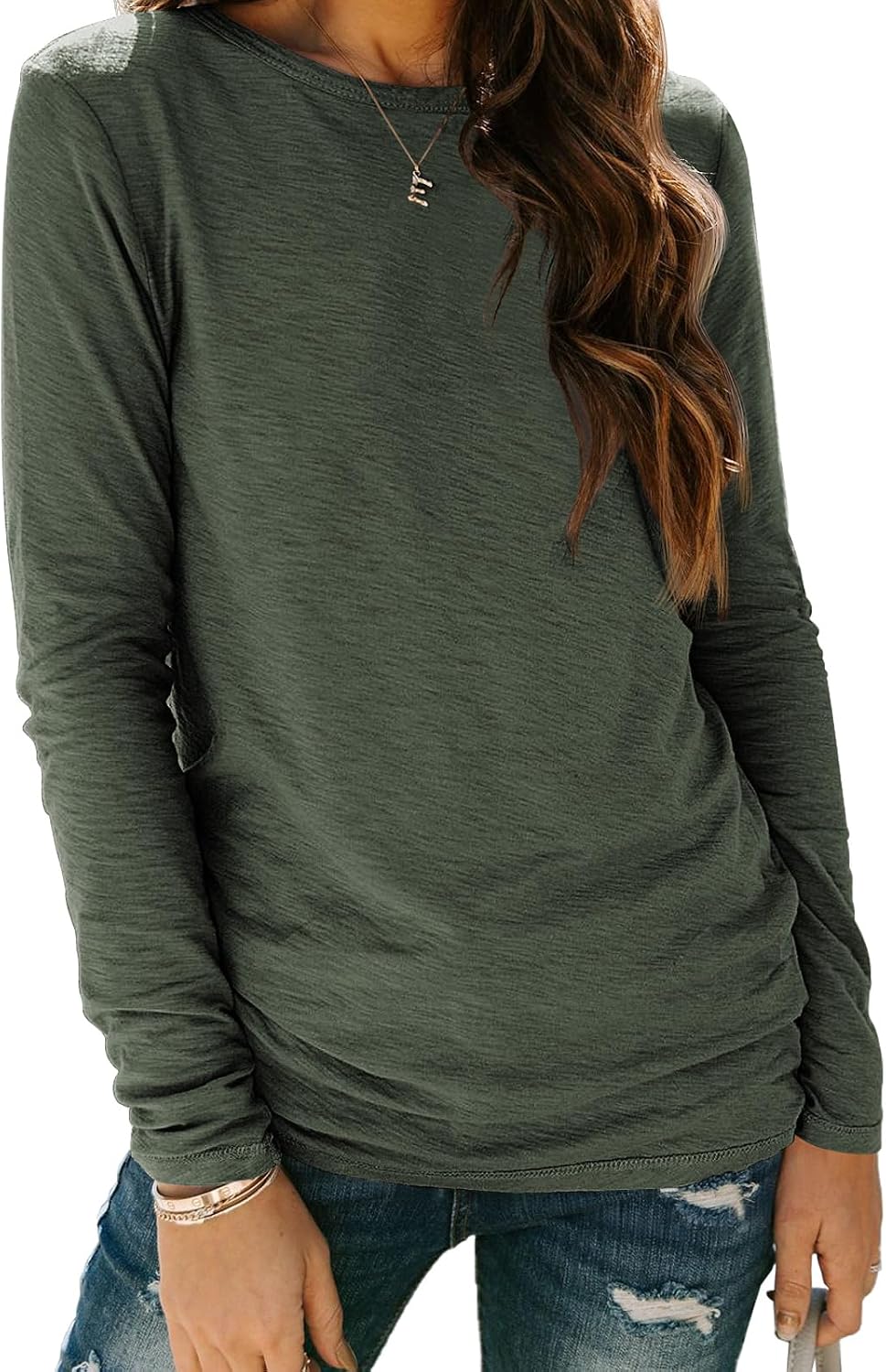 AUTOMET Women's Long Sleeve Crewneck Shirts Casual Basic Tops
