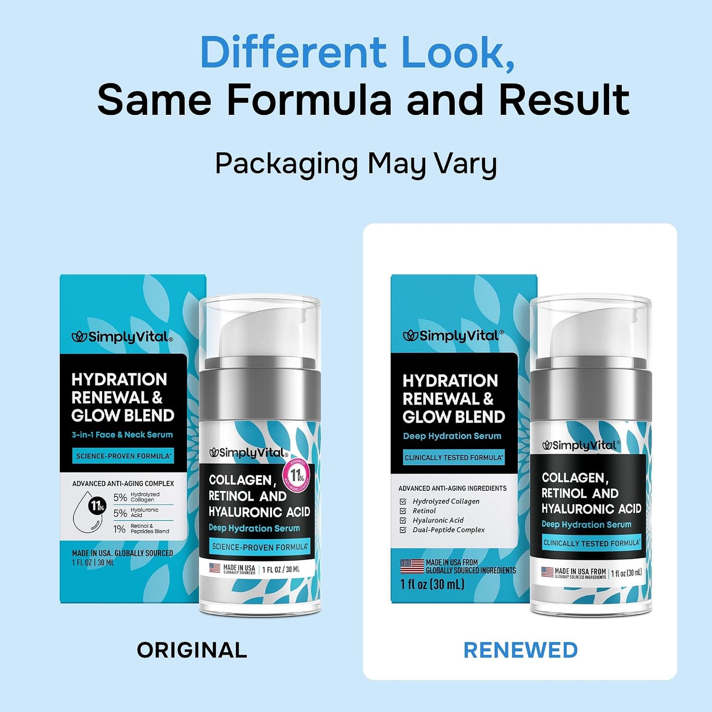 SimplyVital Face Moisturizer Retinol Collagen Hyaluronic Acid Cream 3.4 oz
