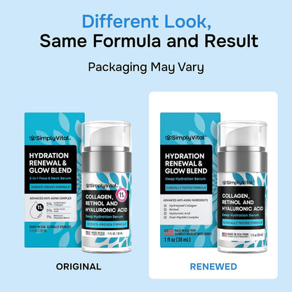 SimplyVital Face Moisturizer Retinol Collagen Hyaluronic Acid Cream 3.4 oz