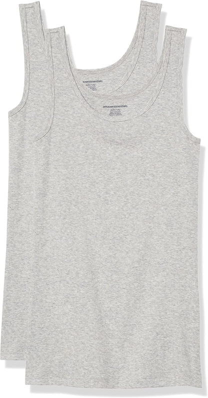 Amazon Essentials Women's Slim-Fit Ribbed Scoop Neck Tank Tops, Pack of 2