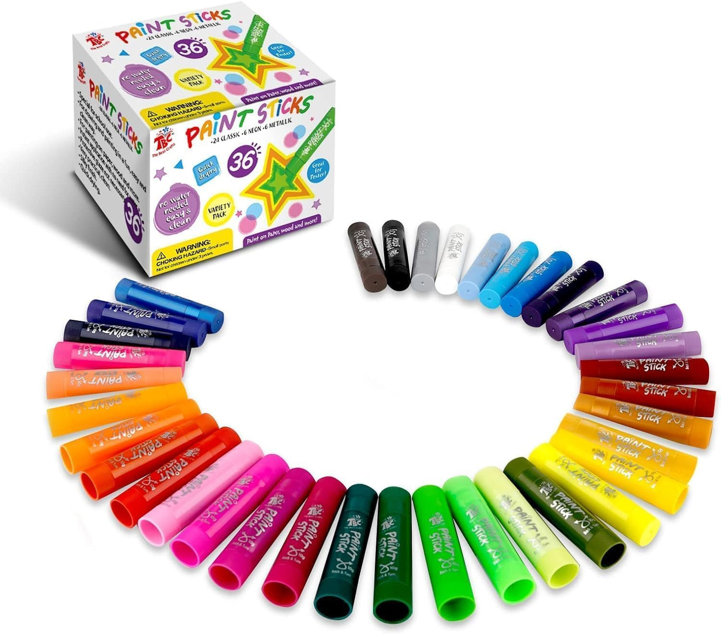 TBC The Best Crafts Paint Sticks for Kids Ages 2-8, 12 Classic Colors