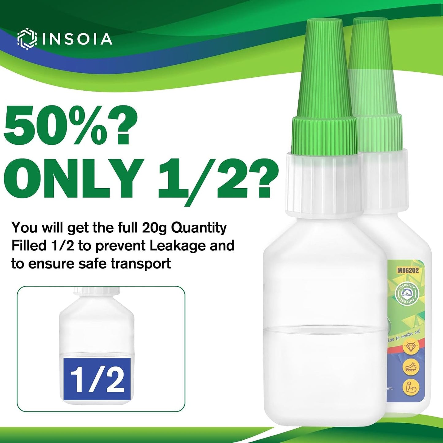 INSOIA Super Medium CA Glue, 20g, Strong Bond, with Precision Tips
