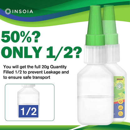 INSOIA Super Medium CA Glue, 20g, Strong Bond, with Precision Tips