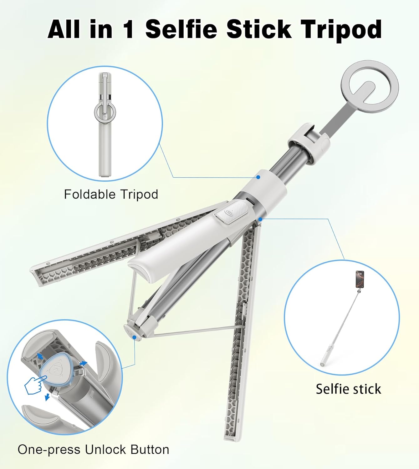 TONEOF 68" Magnetic Aluminum Phone Tripod Selfie Stick for iPhone & Android