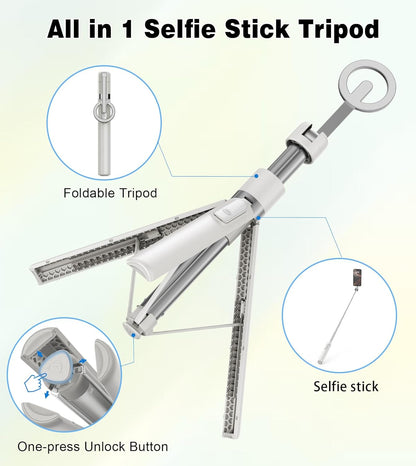 TONEOF 68" Magnetic Aluminum Phone Tripod Selfie Stick for iPhone & Android