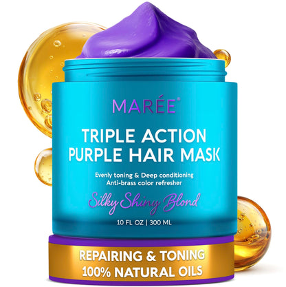 MAREE Deep Conditioning Hair Mask for Damaged Hair Treatment – Keratin Hair Care for Hydrating Growth Repair Moisturizing – Dry Curly Color Refreshing – 10 Fl Oz, White