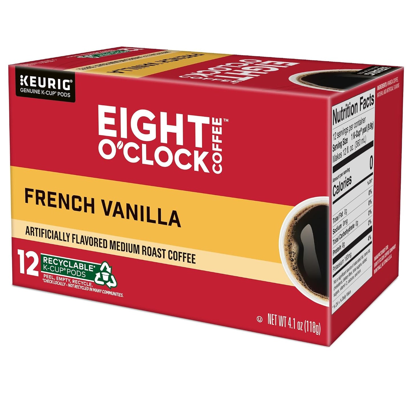 Eight O'Clock Coffee Hazelnut, Single-Serve Keurig K-Cup Pods, Flavored Medium Roast Coffee Pods, 96 Count