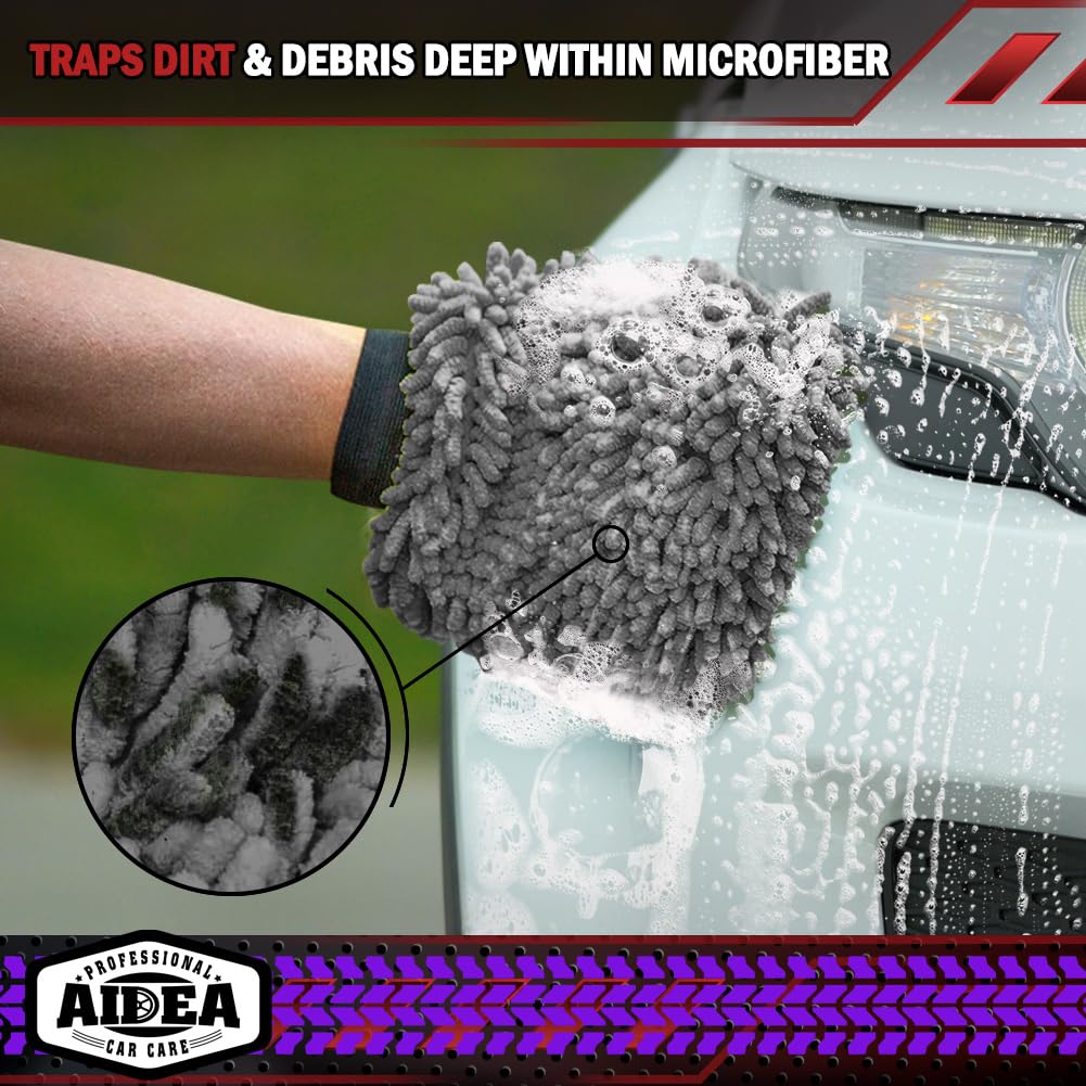 AIDEA Car Wash Mitt Microfiber, 4PK,Car Wash Brush, Green 8''X12''