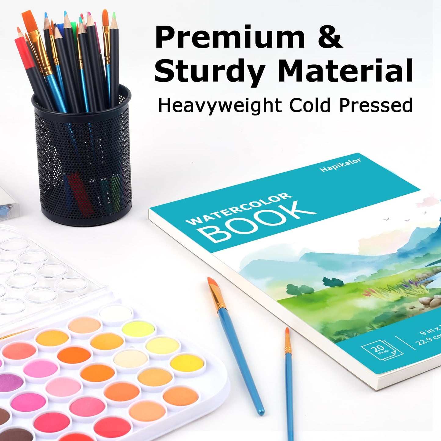 Hapikalor Watercolor Paper Pad, 9"x12" Water Color Paper, 140lb/300gsm Teal